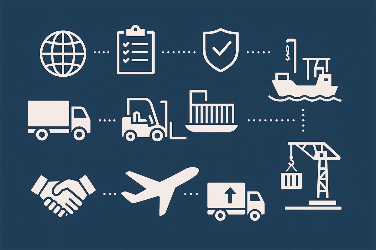 global shipping process icons background
