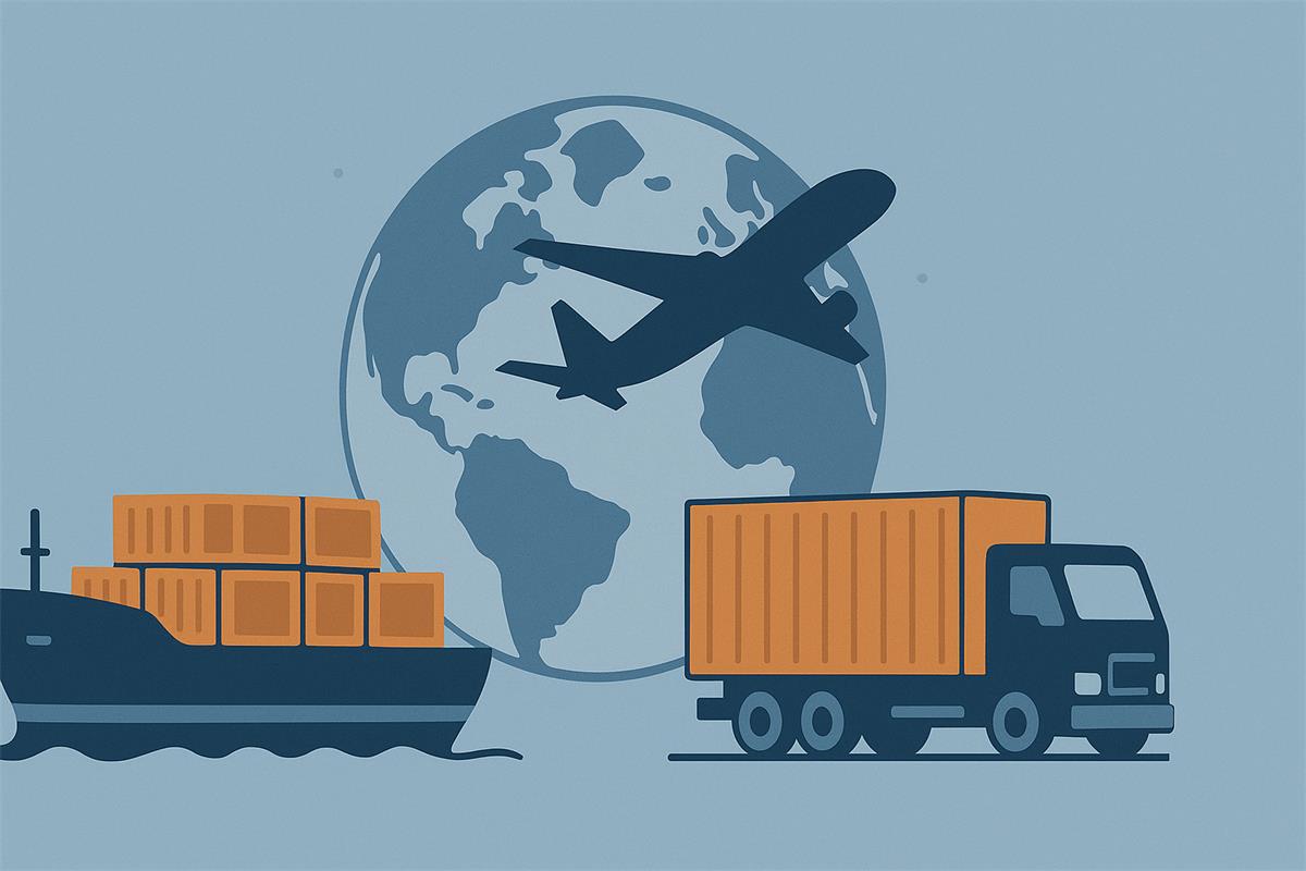 Global freight logistics illustration cargo ship truck airplane